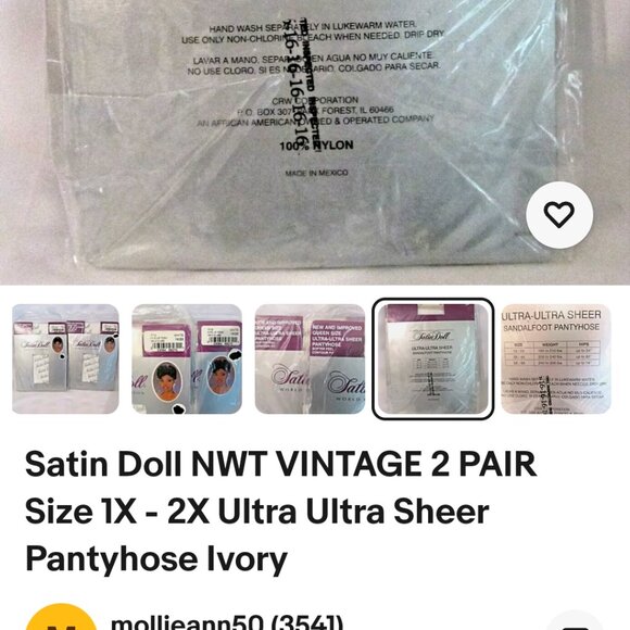 Satin Doll NWT VINTAGE 2 PAIR Size 1X - 2X Ultra Ultra Sheer Pantyhose Ivory - Picture 4 of 5